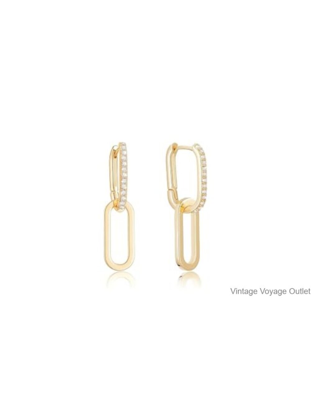 15K Gold Plated Paperclip Link Dangle Earrings Cubic Zirconia Huggie